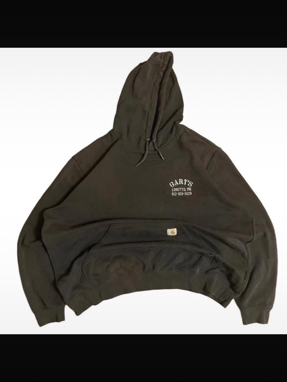 Carhartt Mens 2XL Black Original Fit Hoodie Distressed Faded Workwear